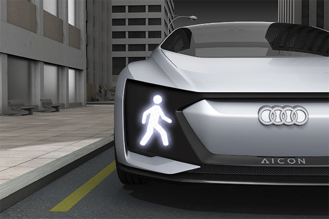 Figure 2. An Audi Aicon C2 with its pedestrian warning light displayed. Courtesy of Audi.