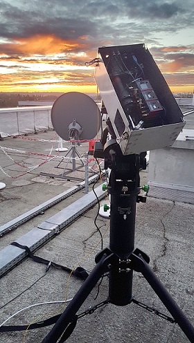 One of the self-guiding optical terminals on its telescope mount on the roof of a building at the CNES campus in Toulouse. Courtesy of ICRAR/UWA.