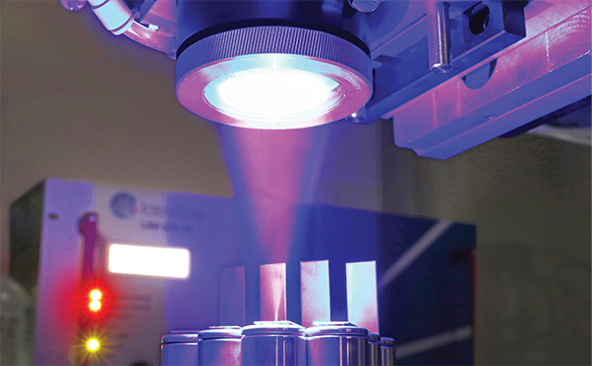 Copper’s absorption of blue laser light is several times greater than its absorption of infrared light. Aluminum shows a similar, if smaller, response to blue light. As a result, blue lasers have made significant inroads in manufacturing applications for e-mobility components. Courtesy of Laserline.