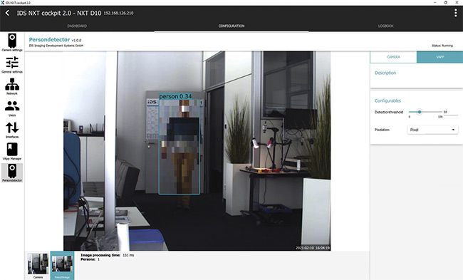 Figure 4. An AI-based camera removes detected persons before transmitting image data. Courtesy of IDS.