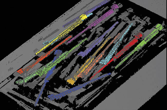   A 3D point cloud helps software to locate objects, even if the point cloud is incomplete. Such object localization aids random bin picking. Courtesy of MVTec Software.