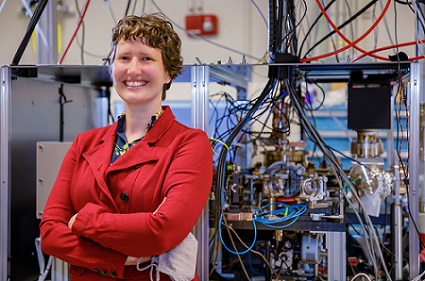 Sandia National Laboratories physicist Susan Clark leads the team that built the Quantum Scientific Computing Open User Testbed. The ion-based quantum computer was made for outside researchers to use. Courtesy of Bret Latter, Sandia National Laboratories. 