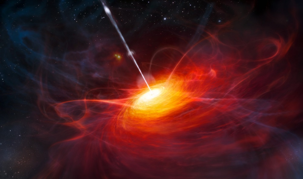 Artist's rendering of the accretion disk in ULAS J1120+0641, a very distant quasar powered by a supermassive black hole with a mass two billion times that of the Sun. Courtesy of ESO/M. Kornmesser.
