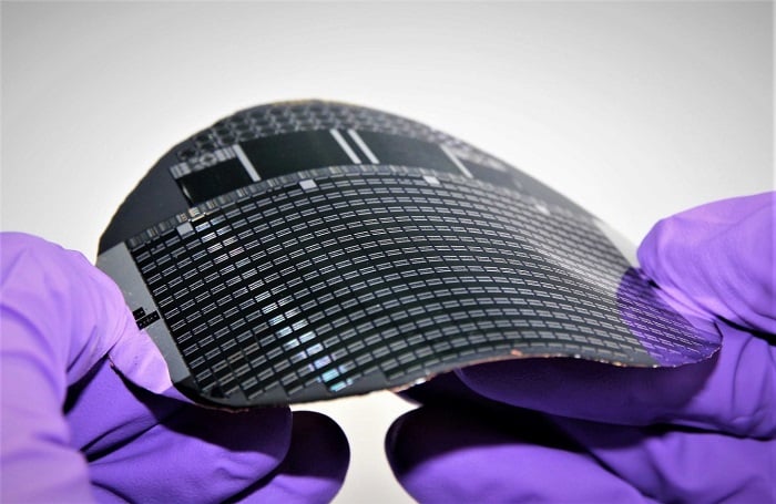 The Fraunhofer ISE research team achieved a record conversion efficiency of 68.9% under monochromatic laser light with a new thin film photovoltaic cell based on gallium arsenide. Courtesy of Henning Helmers/Fraunhofer ISE.