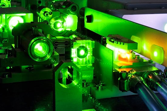 Experimental laser setup for industrial manufacturing use. Courtesy of Heriot Watt University. 