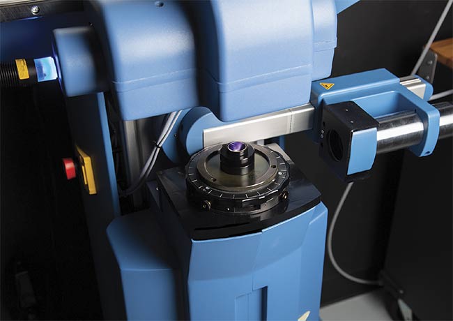 Figure 8. An imaging lens is tested in a commercially available TRIOPTICS modulation transfer function (MTF) test station. Courtesy of Edmund Optics.