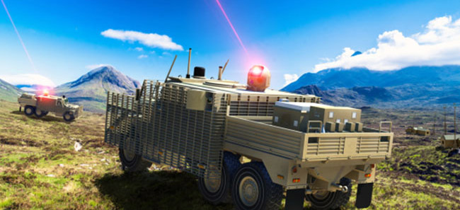 Raytheon UK announced a partnership with the U.K. Ministry of Defence to bring a High-Energy Laser Weapons System demonstrator to frontline U.K. armed forces. The demonstrator, to be delivered to MOD by 2023, will be installed on the U.K. Wolfhound land vehicle, similar to the one pictured. Courtesy of Raytheon UK.