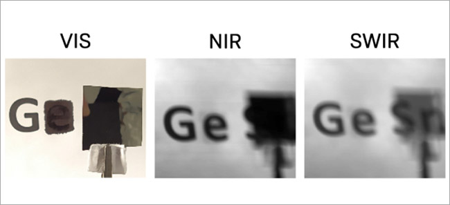 The SWIR detector developed at Jülich makes hidden letters in the NIR and SWIR ranges visible. Courtesy of Forschungszentrum Jülich/Politecnico di Milano.