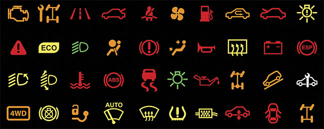 Figure 2. A sampling of the more than 150 standardized telltale symbols specified for use in automobiles worldwide. Courtesy of Radiant Vision Systems.