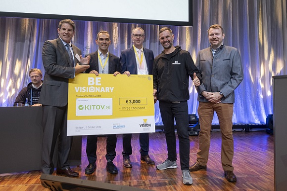 Kitov.ai was presented with the 2022 VISION Award for their CAD2SCAN software solution. Courtesy of Messe Stuttgart.
