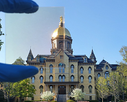 Developed by a research team at the University of Notre Dame, a window film (held in fingers at top left) keeps rooms bright and cool by allowing visible light to pass through, while reflecting invisible infrared and ultraviolet sunlight and radiating heat into outer space. Courtesy of ACS Energy Letters 2022, DOI: 10.1021/acsenergylett.2c01969.