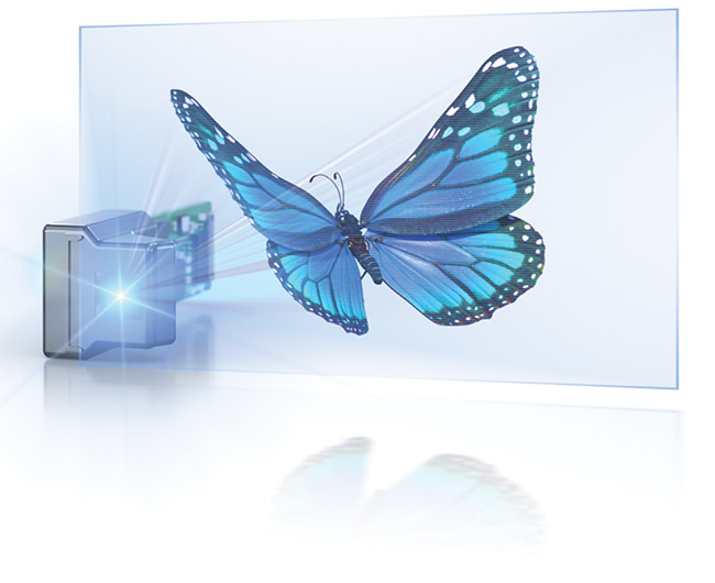 A scanned laser beam generates a butterfly in an AR display. Courtesy of riLite.