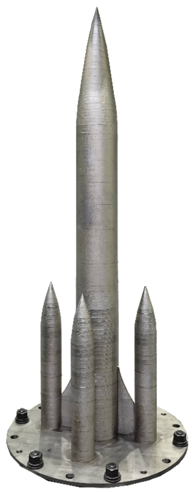 A titanium rocket sample made with Nidec Machine Tool’s largest laser-based DED metal printer weighs 30 kg and took 30 h to print. Courtesy of Nidec Machine Tool.