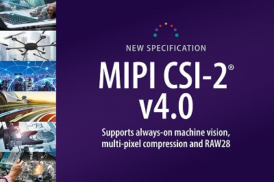The MIPI Alliance introduced a significant update to its MIPI Camera Serial Interface 2 (MIPI CSI-2) interface to enable advanced machine-vision applications in multiple application spaces, such as mobile, augmented and virtual reality, drones, the Internet of Things (IoT), medical devices, industrial systems, automobiles, and client devices such as tablets, notebooks and all-in-ones.  Building on the machine awareness capabilities introduced in MIPI CSI-2 v3.0, v4.0 adds an advanced always-on imaging solution that operates over as few as two wires to lower cost and complexity for ultra-low-power machine vision applications. Courtesy of the MIPI Alliance.