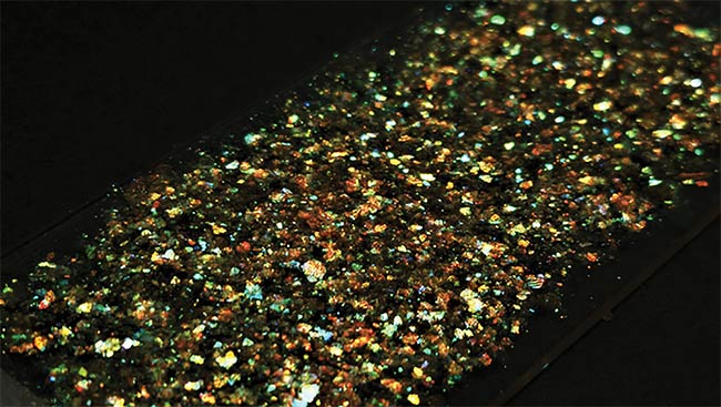 Biodegradable glitter made from plant-based cellulose might allow environmentalists, if not art teachers, to breathe a collective sigh of relief. Courtesy of Benjamin Droguet.