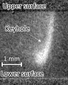 Representative example of the keyhole during laser beam welding of Copper. The installation of an OPA 6 laser for dyanmic beam research to the IFSW in Stuttgart will enable in situ diagnostic opportunities to improve keyhole stability in industrial welding applications. Courtesy of Civan Lasers.