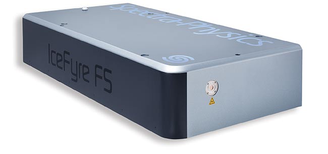 Figure 1. An industrial UV femtosecond laser with >50-W output power (left). Courtesy of MKS Instruments.