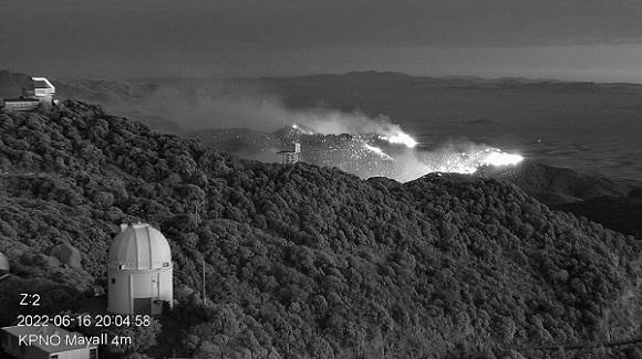 Part of the Contreras Fire burning on the slopes of the Kitt Peak mountain on June 16. Courtesy of KPNO/NOIRLab/NSF/AURA.
