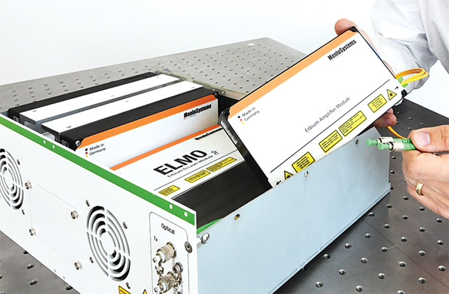 Figure 2. State-of-the-art femtosecond fiber lasers are compact and simple to integrate via fiber-coupled modular designs. Courtesy of Menlo Systems.