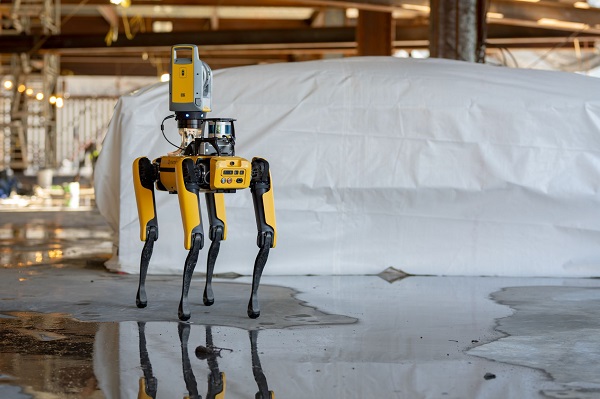 Boston Dynamics’ Spot mobile robot equipped with a Velodyne lidar sensor. Courtesy of Boston Dynamics.