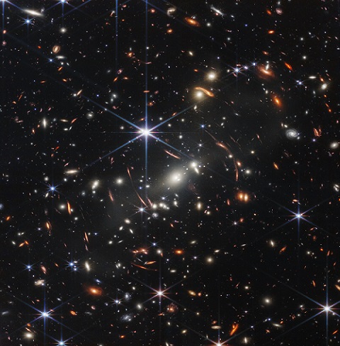 The first full-color image released by NASA on July 11 shows galaxy cluster SMACS 0723. Courtesy of NASA, ESA, CSA, and STScI.