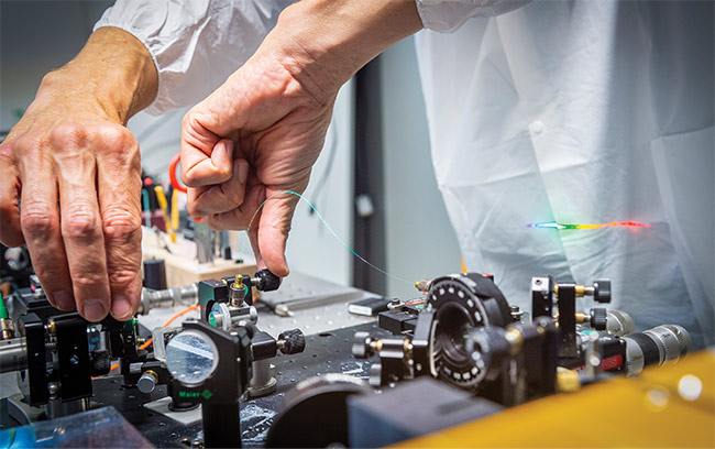 A key challenge for supercontinuum generation is achieving good spectral stability of the source’s supercontinuum spectrum and long-term stability of the photonic crystal fiber. Courtesy of Menlo Systems.