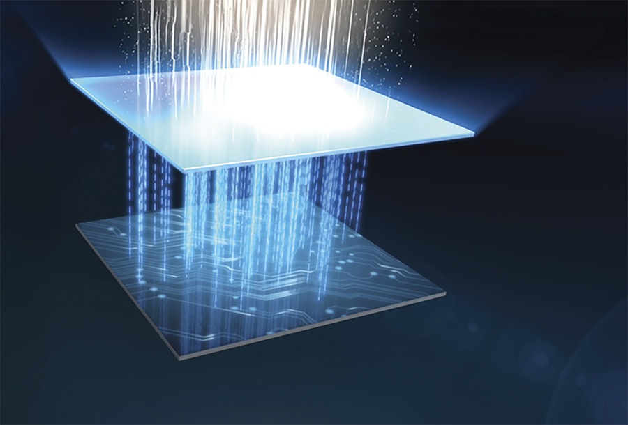 In a stacked CMOS image sensor, the light-sensitive pixels (upper layer) are fabricated on one chip, and the transistor logic (lower layer) is made on a second chip. The two chips are bonded together to make the image sensor. Courtesy of Sony Semiconductor Solutions.