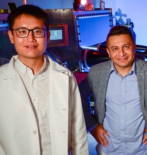 Researcher Wenbin Li (left) and professor Aditya Mohite. Courtesy of Jeff Fitlow/Rice University.