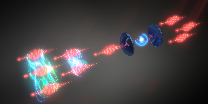 Artist's impression of how photons bound together after interaction with artificial atom. Courtesy of the University of Basel.