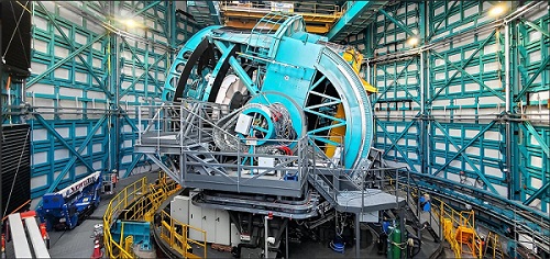 The Vera C. Rubin Observatory's Simonyi Survey Telescope is ready for optical components. Courtesy of the National Science Foundation. 