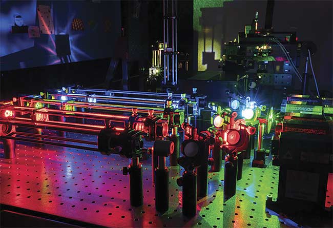 A multicolor single-molecule microscope with the RM21 Micromirror TIRF microscope in the top right of the photo. Courtesy of Mad City Labs, Inc.