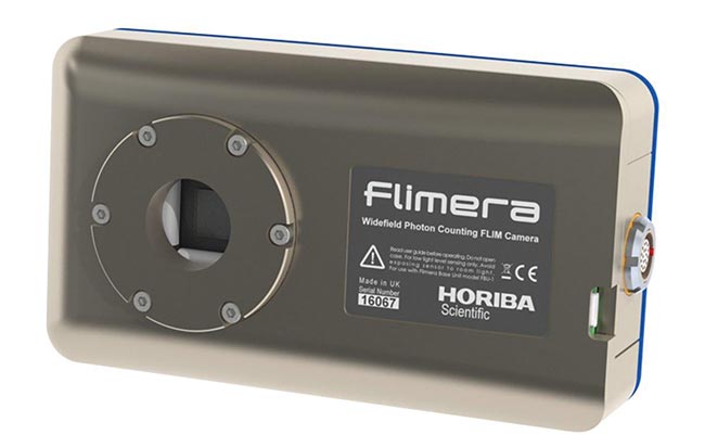 A wide-field fluorescence lifetime imaging camera features a multiplexed, time-correlated, single-photon timing fluorescence system designed by the University of Edinburgh. Each pixel is in an array that contains a single photon avalanche diode with time-to-digital converter-based timing electronics that enable fast fluorescence lifetime determination based on the time-correlated single photon counting. Courtesy of Horiba.