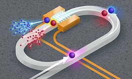 A system developed by researchers at the University of Rochester allows them to conduct quantum simulations in a synthetic space that mimics the physical world by controlling the frequency of quantum-entangled photons as time elapses. Courtesy of the University of Rochester/Michael Osadciw.