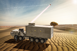 Lockheed Martin said in September 2022 that it delivered a 300 kW-class laser to the Office of the Under Secretary of Defense for Research & Engineering. The Office selected Lockheed Martin in 2019 to scale its spectral beam combined high energy laser architecture to the 300 kW-class level as part of the High Energy Laser Scaling Initiative (HELSI). The HELSI laser was to support demonstration efforts with the Army’s Indirect Fires Protection Capability-High Energy Laser (IFPC-HEL) Demonstrator laser weapon system (pictured). Courtesy of Lockheed Martin.