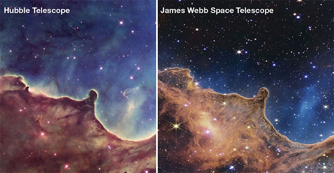 Figure 3. The James Webb Space Telescope, launched last year, is able to see bodies almost 9× fainter than the Hubble Telescope, launched in 1990, can see. Advancements in materials science have fueled increasingly stable platforms from which to peer deeper into our universe. Courtesy of NASA ESA.