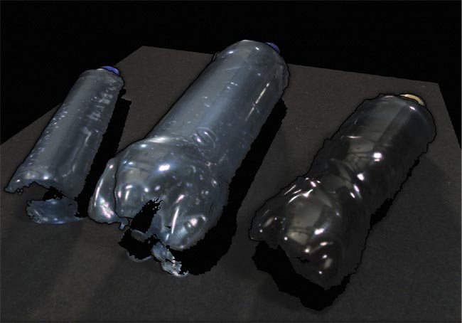 Transparent bottles imaged using a Zivid 2+ 3D camera.. Courtesy of Zivid.