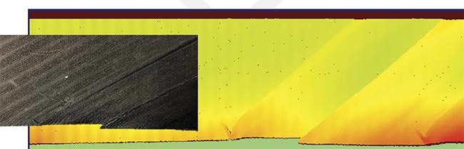 An image showing a defect in 3D using profilometry. Courtesy of David Dechow.