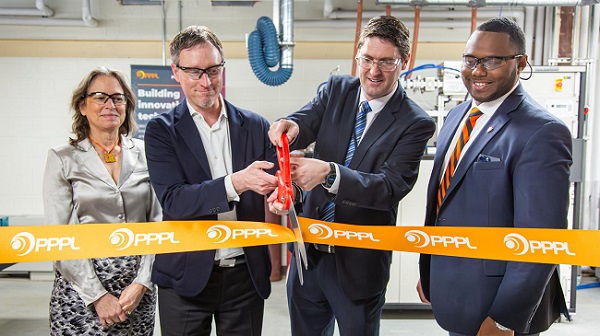 (From Left) PPPL senior strategic advisor Emily Carter, PPPL CEO Tim Meyer, PPPL managing principal research Physicist Alastair Stacey, and director for the office of the vice president for PPPL Brandon Thorne. Courtesy of PPPL.
