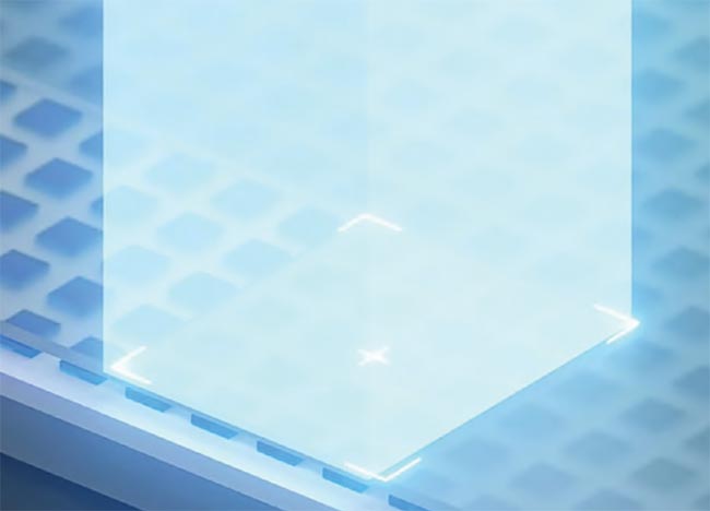 A manufacturing solution deployed at Coherent uses laser lift-off (LLO) (top) to reshape the ultraviolet laser beam. Then, laser-induced forward transfer (LIFT) changes the pitch of the selected micro-LEDs (bottom). Courtesy of Coherent.