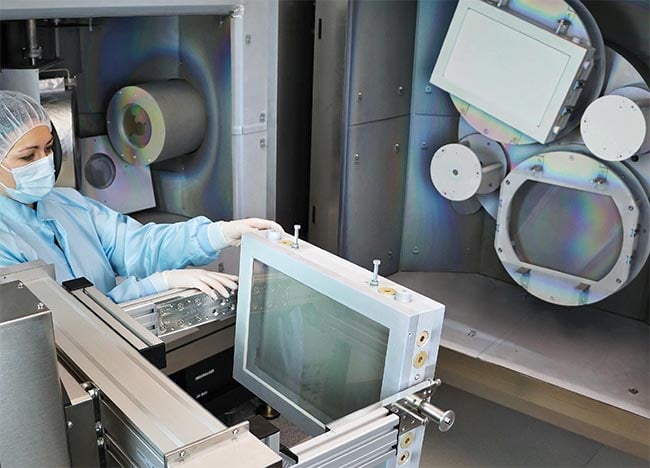 A large-size ion beam sputtering machine for the deposition of laser optics up to a diameter of 550 mm. LASEROPTIK coatings engineers and scientists from the ELI-ERIC facility are collaborating to develop beam transport mirrors with improved laser-induced damage threshold (LIDT) to prevent damage of the large-size optics. Courtesy of LASEROPTIK GmbH.