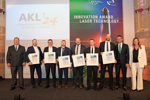 Second place winners from Audi AG and Precitec GmbH & Co. KG along with representatives of AKL. Courtesy of Arbeitskreis Lasertechnik eV.