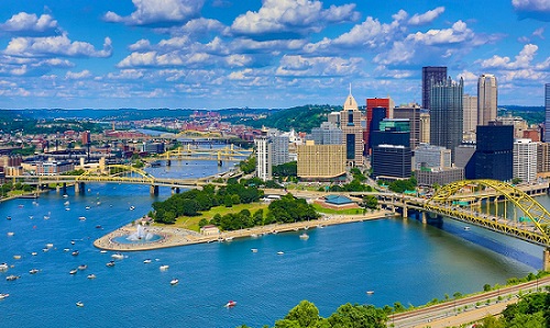 An ariel view of the city of Pittsburgh. Courtesy of Lumencor.