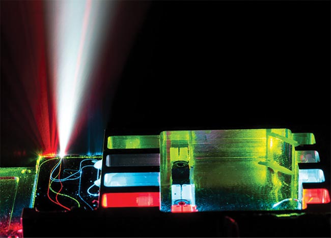 Visible light PICs can be used for applications such as spectroscopy, metrology, and sensing. The PIX4life open access pilot line for PICs targets life sciences applications in the visible range. Courtesy of TOPTICA Photonics AG.
