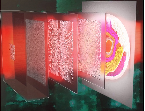 A team of researchers, including professor Aydogan Ozcan at UCLA, developed a new method for achieving subwavelength-resolution imaging for phase and amplitude objects. The technique relies on diffractive encoding and decoding with a solid-immersion layer to recover high-frequency information corresponding to the subwavelength features of an object. Courtesy of UCLA.