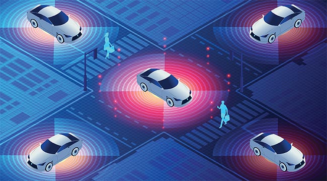Manufacturers favor the use of vertical-cavity surface-emitting lasers (VCSELs) for their compact size and efficiency. While they have been used in a variety of products and systems during the past 30 years, a preeminent implementation is in automotive lidar to more effectively sense the environment around a vehicle. Courtesy of iStock.com/ArtemisDiane.