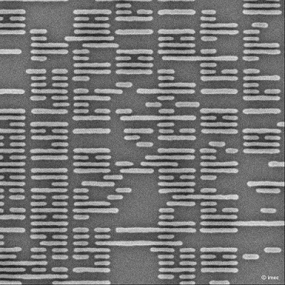 Image of the 9.5 nm random logic structure (19 nm pitch) after pattern transfer. Courtesy of imec.