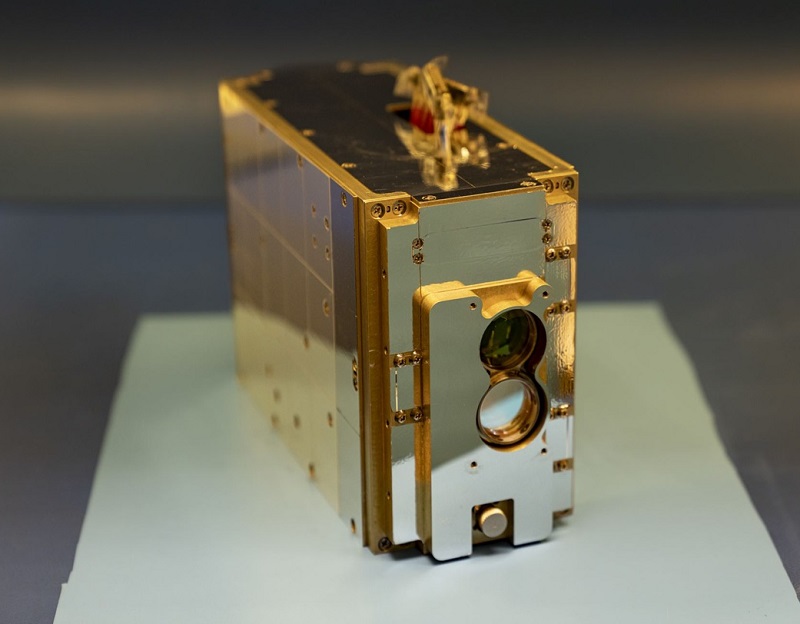 The completed TeraByte InfraRed Delivery (TBIRD) payload at the Massachusetts Institute of Technology Lincoln Laboratory. Courtesy of MIT Lincoln Laboratory.