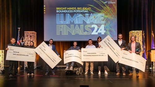 Winners of the Luminate 2024 finals: Nicslab, iLoF, AI Optics, VoxelSensors, Photosynthetic, and SaferStreet Solutions. Courtesy of Luminate.