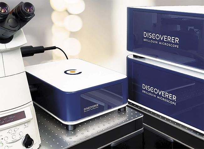 The Discoverer Brillouin microscope from CellSense that is used to noninvasively measure the viscoelasticity of live samples. Courtesy of CellSense Technologies.