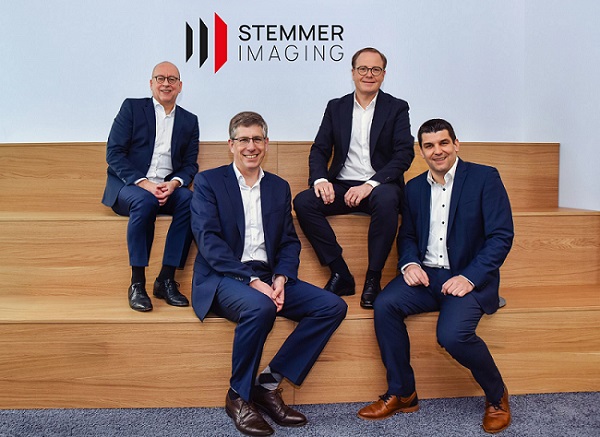 (From left) Andreas Holt, Peter Keppler, STEMMER IMAGING CEO Arne Dehn, and Philipp Stein. Courtesy of STEMMER IMAGING.
